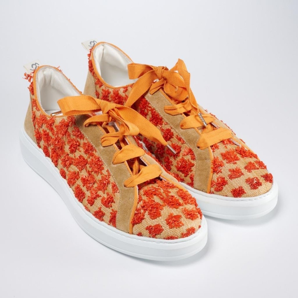 L4K3 Lake Womens Lace Up Low Top Designer Orange Sneakers Sz 40 US 9.5